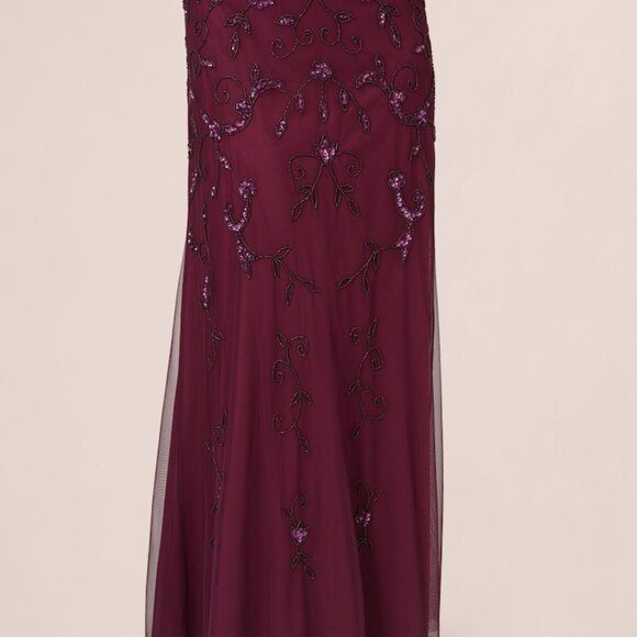 Adrianna Papell Sequined-Mesh Evening Gown Cassis Plus Size 14W - Picture 7 of 7